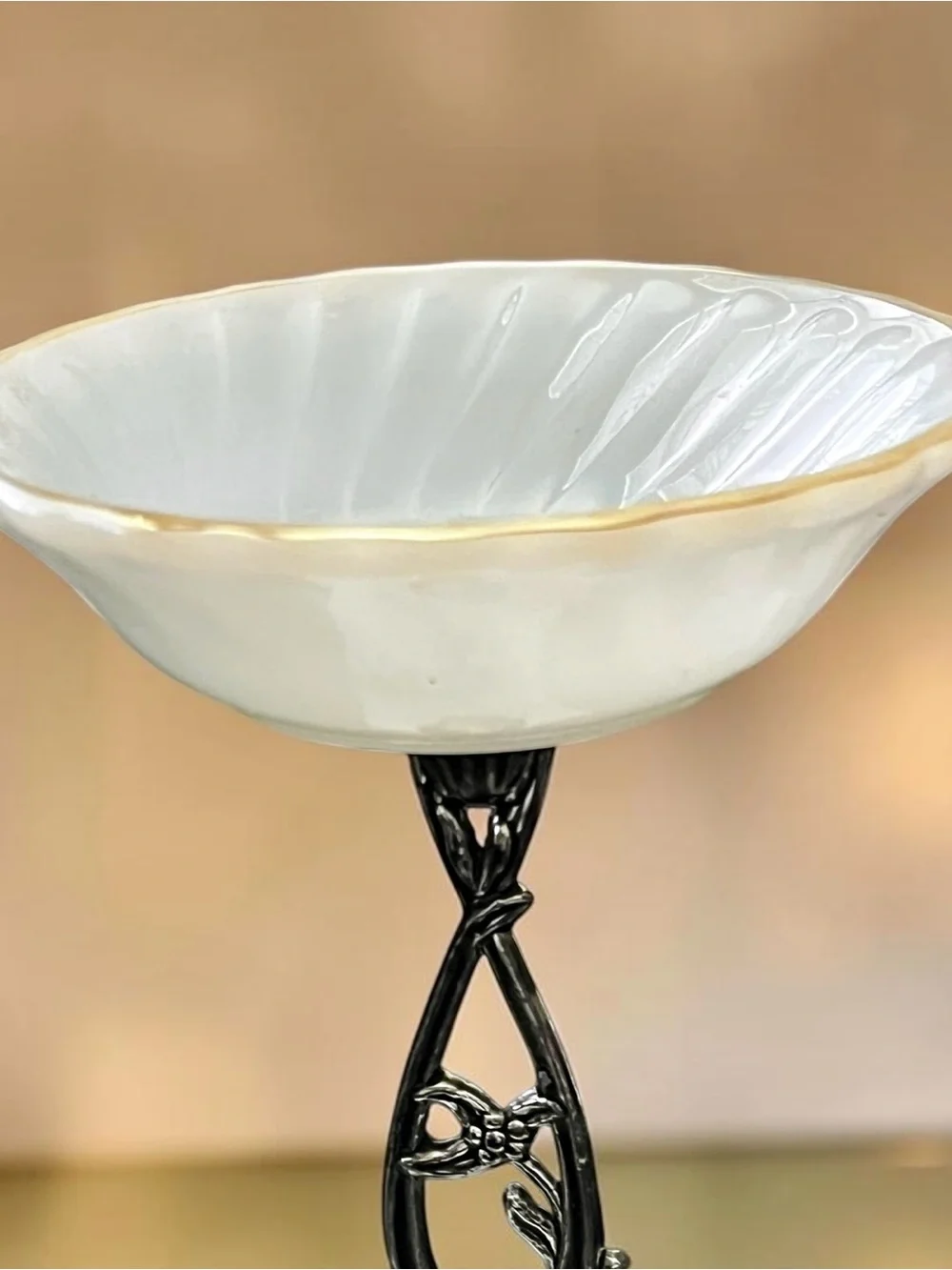 Vintage Italian Milk Glass Compote Marble Base Hollywood Regency